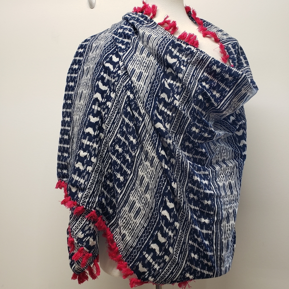 Eddie Bauer Baja Infinity Scarf with Fringe Cotton Geometric Print